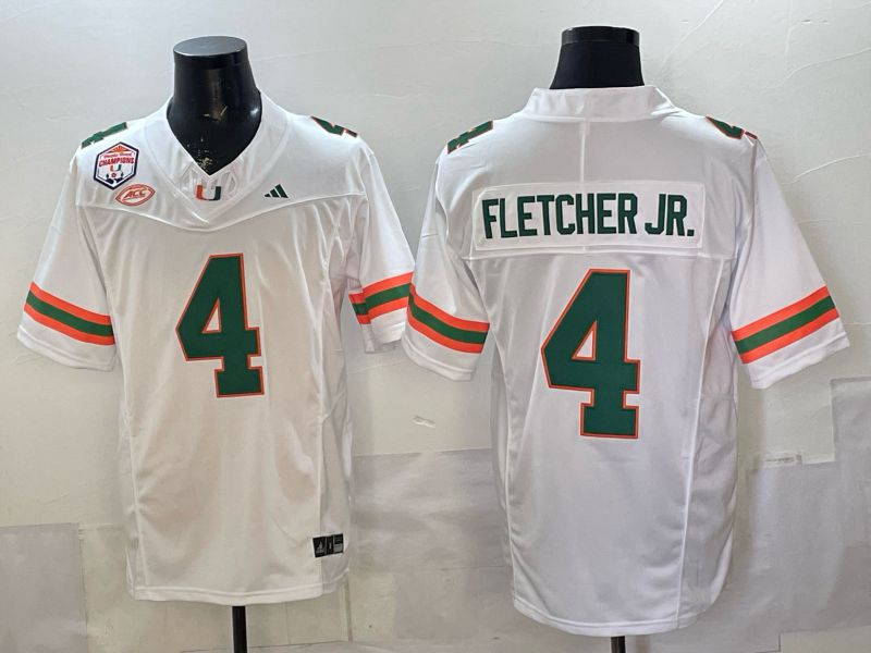 Men 2026 Miami Hurricanes #4 Fletcher jr White 3th generations Limited NCAA Jersey 0020